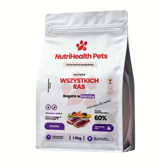 Opakowanie karmy dla psa NutriHealth Pets – widok z przodu na jasnym tle.