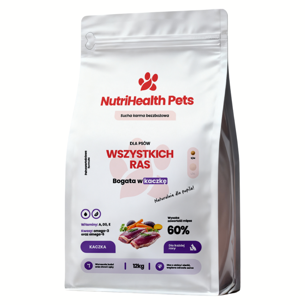 Opakowanie karmy dla psa NutriHealth Pets – widok z przodu na jasnym tle.