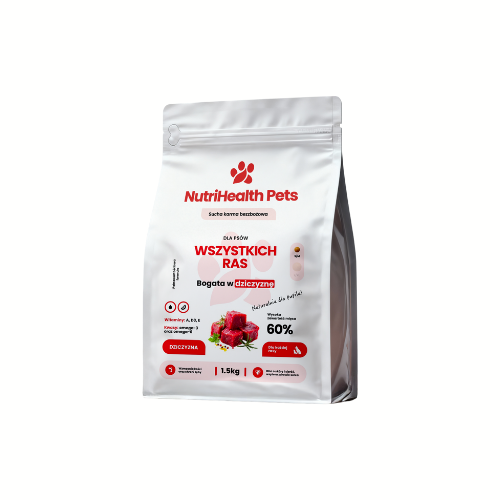Opakowanie karmy dla psa NutriHealth Pets – widok z przodu na jasnym tle.