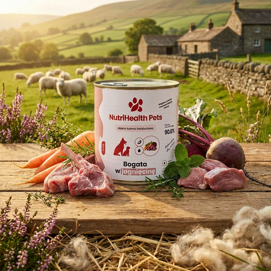 Mokra karma dla psa NutriHealth Pets – jagnięcina w puszce, zdjęcie w naturalnej scenerii