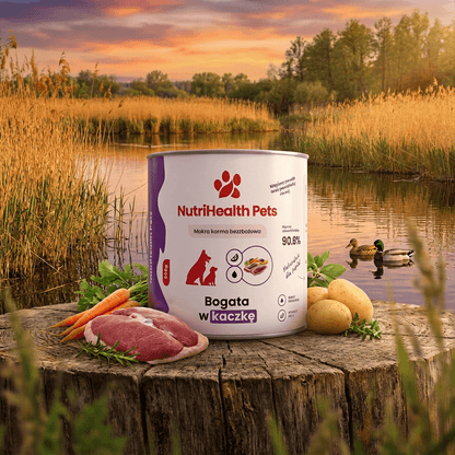 Mokra karma dla psa NutriHealth Pets – kaczka w puszce, zdjęcie w naturalnej scenerii