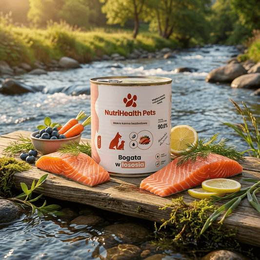 Mokra karma dla psa NutriHealth Pets – łosoś w puszce, zdjęcie w naturalnej scenerii