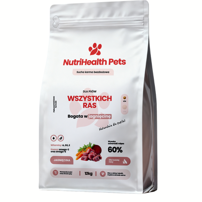 Opakowanie karmy dla psa NutriHealth Pets – widok z przodu na jasnym tle.