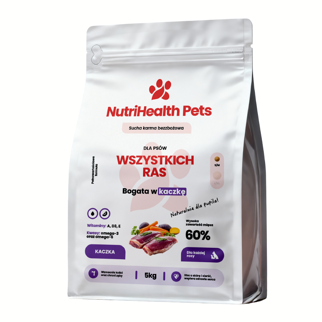 Opakowanie karmy dla psa NutriHealth Pets – widok z przodu na jasnym tle.