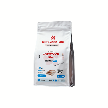 Opakowanie karmy dla psa NutriHealth Pets – widok z przodu na jasnym tle.