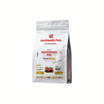 Opakowanie karmy dla psa NutriHealth Pets – widok z przodu na jasnym tle.