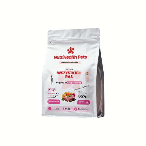 Opakowanie karmy dla psa NutriHealth Pets – widok z przodu na jasnym tle.