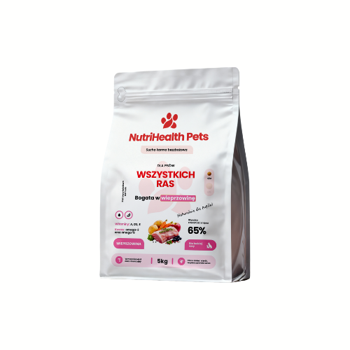 Opakowanie karmy dla psa NutriHealth Pets – widok z przodu na jasnym tle.