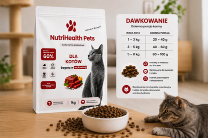 SUCHA KARMA DLA KOTA Z WOŁOWINĄ DLA WYBREDNYCH KOTÓW 60% MIĘSA